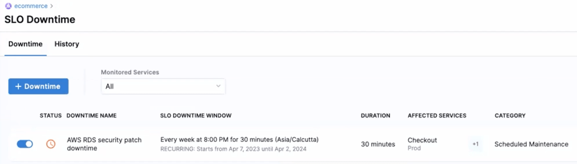SLO downtime in Harness <a href=
