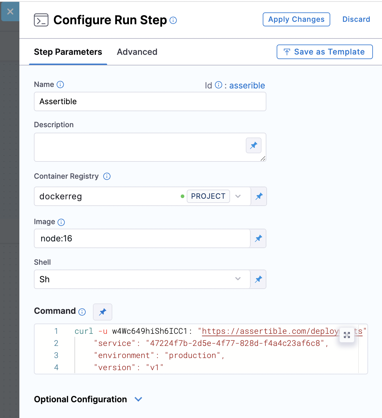 Harness configure run step