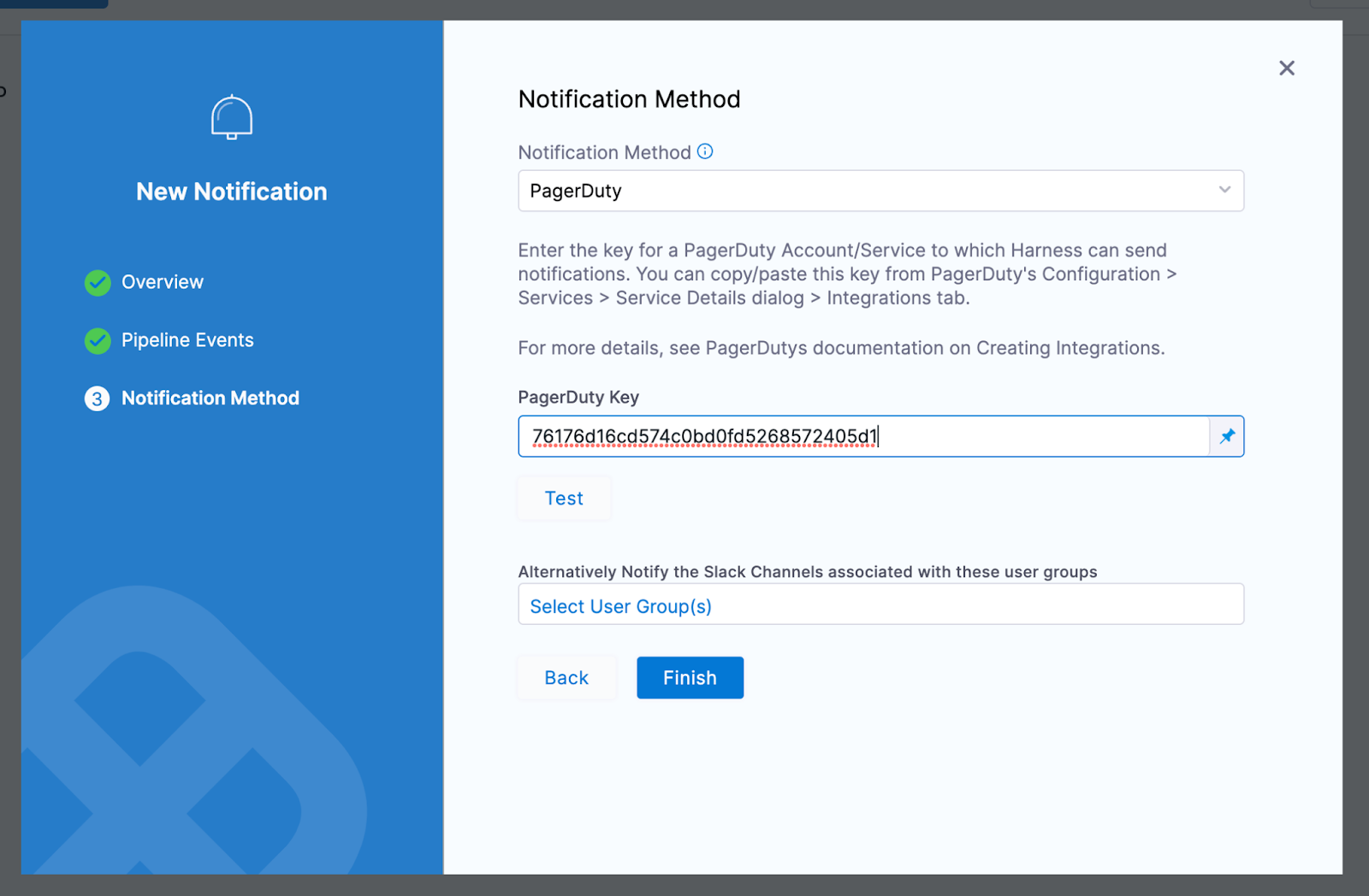 Add the PagerDuty key to Harness