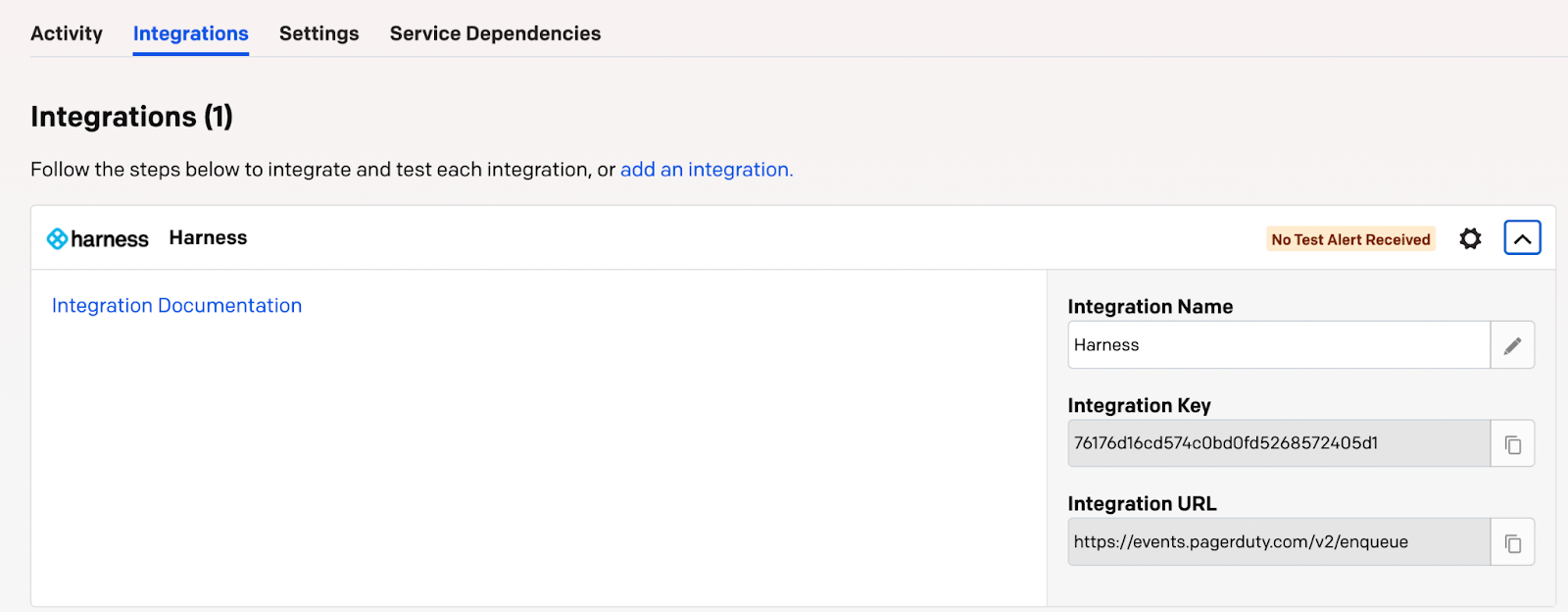 The integration key in PagerDuty