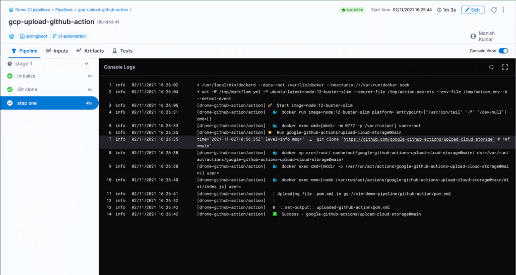 GCP Upload GitHub Actions Example