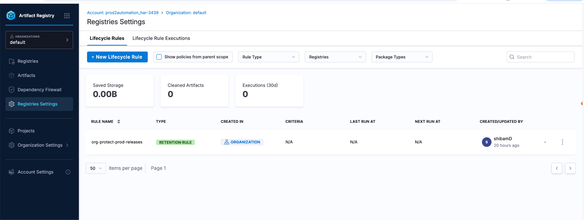 Organization scope lifecycle rules in Harness Artifact Registry