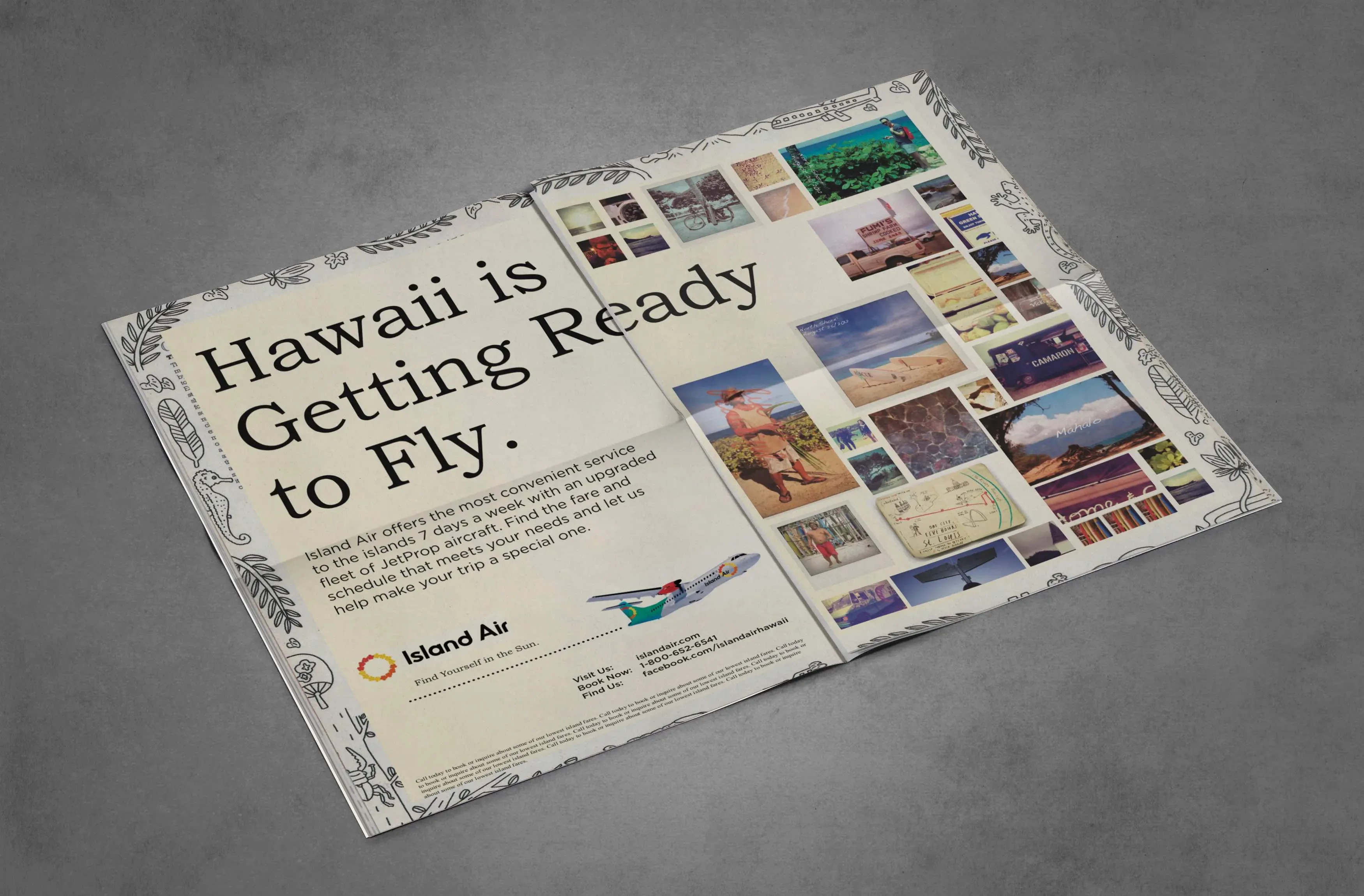 Island Air news sheet mockup of Hawaii airline design by Edmond Huot
