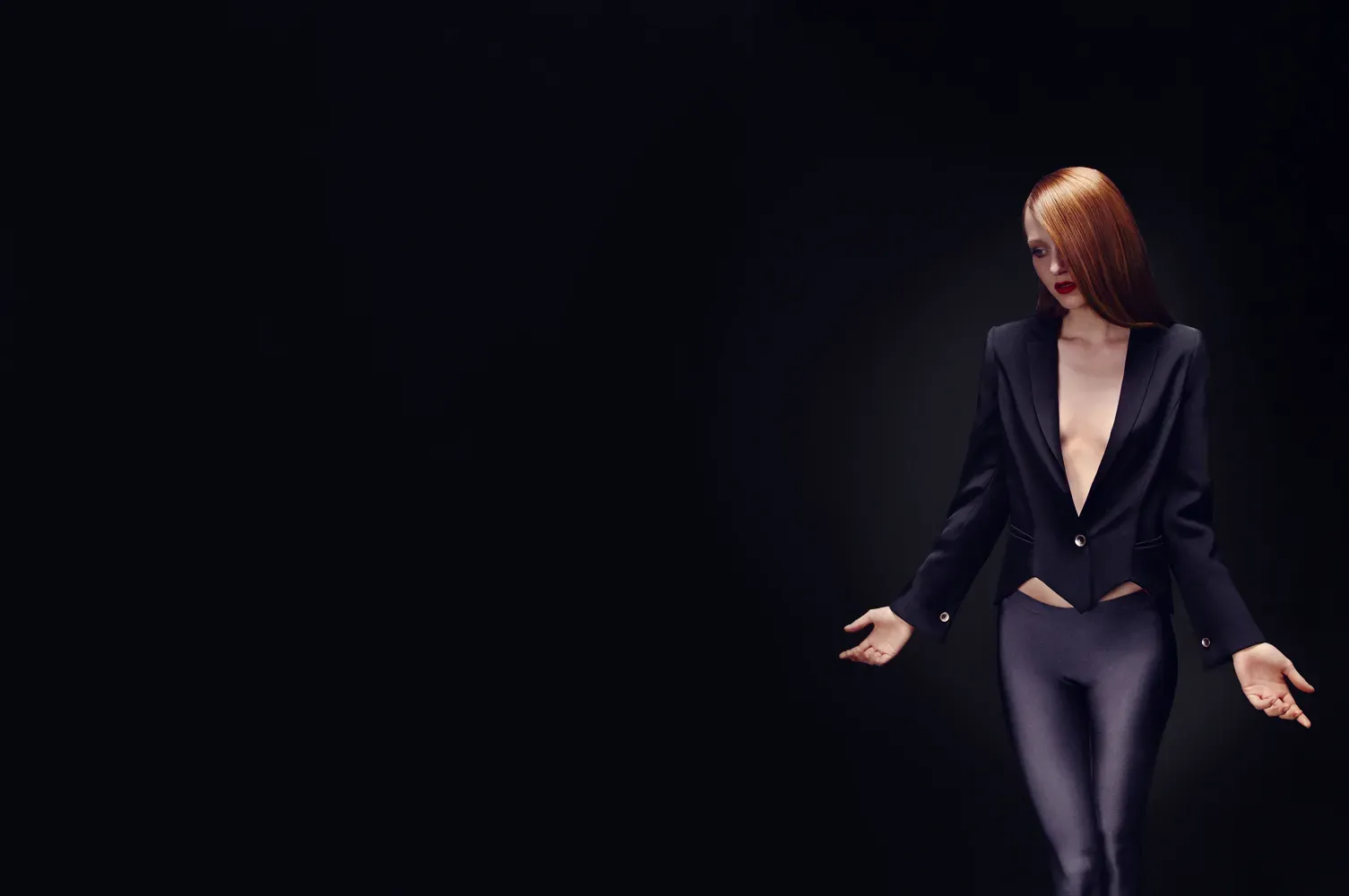 Timothy George Woman posing with a Black blazer photoshoot by Edmond Huot