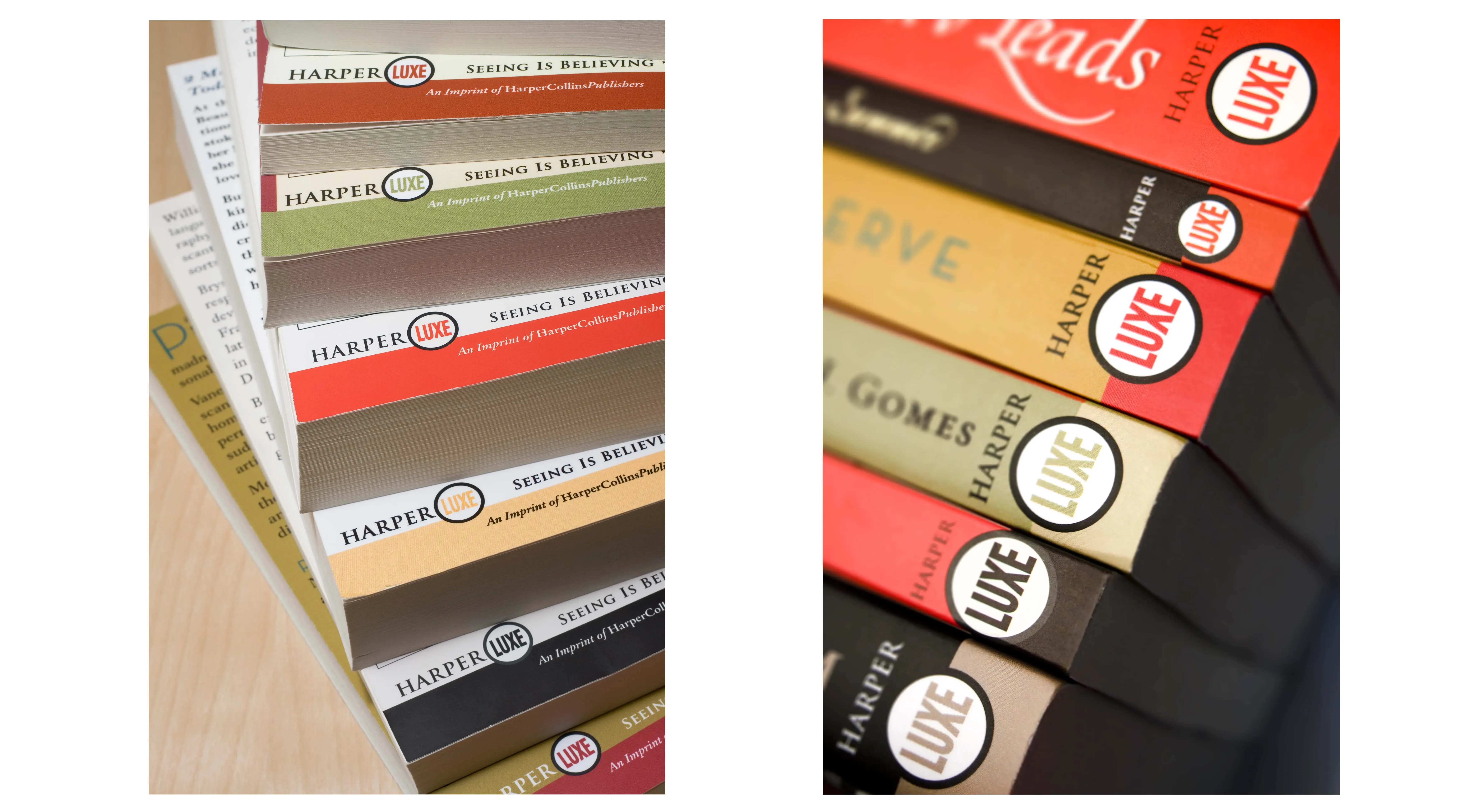 Harper Collins stacked books design by by Edmond Huot