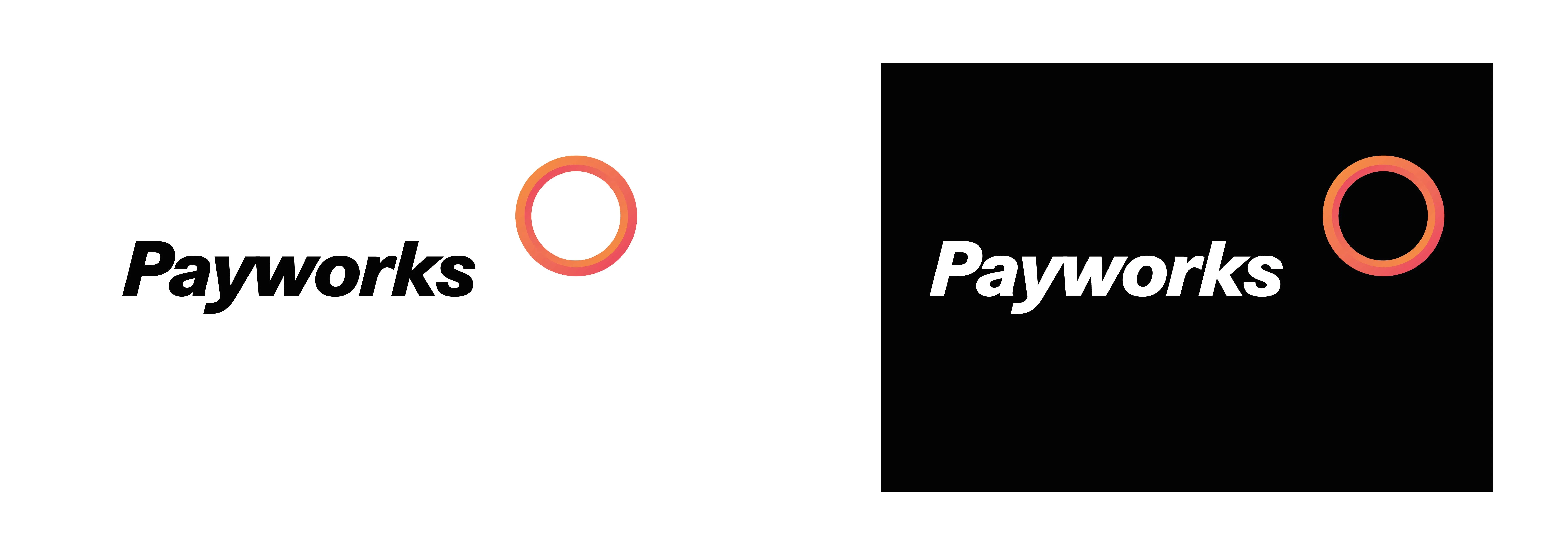 Payworks black and white logo with icon design by Edmond Huot