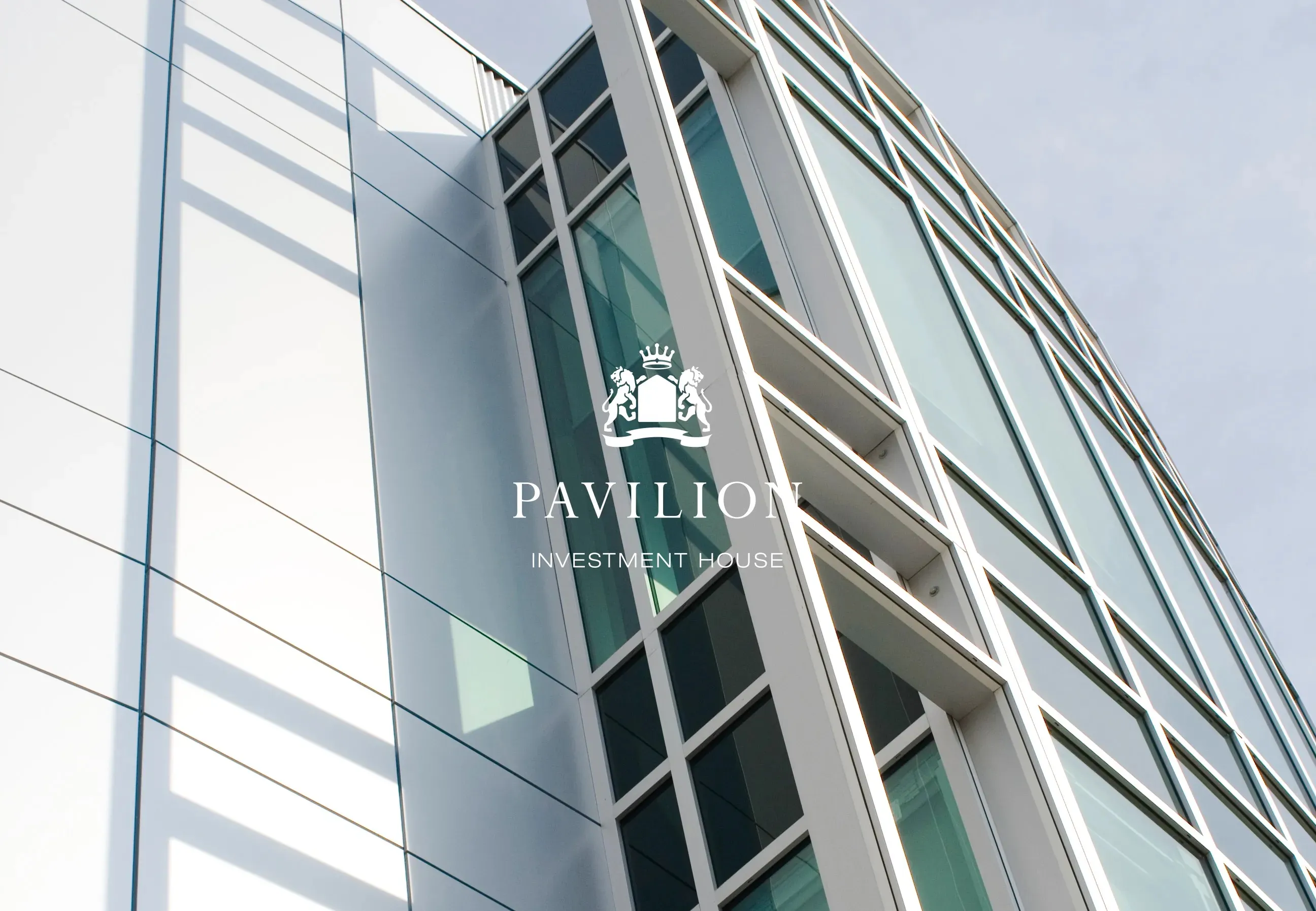 Pavilion Investment House white Logo on building design by Edmond Huot