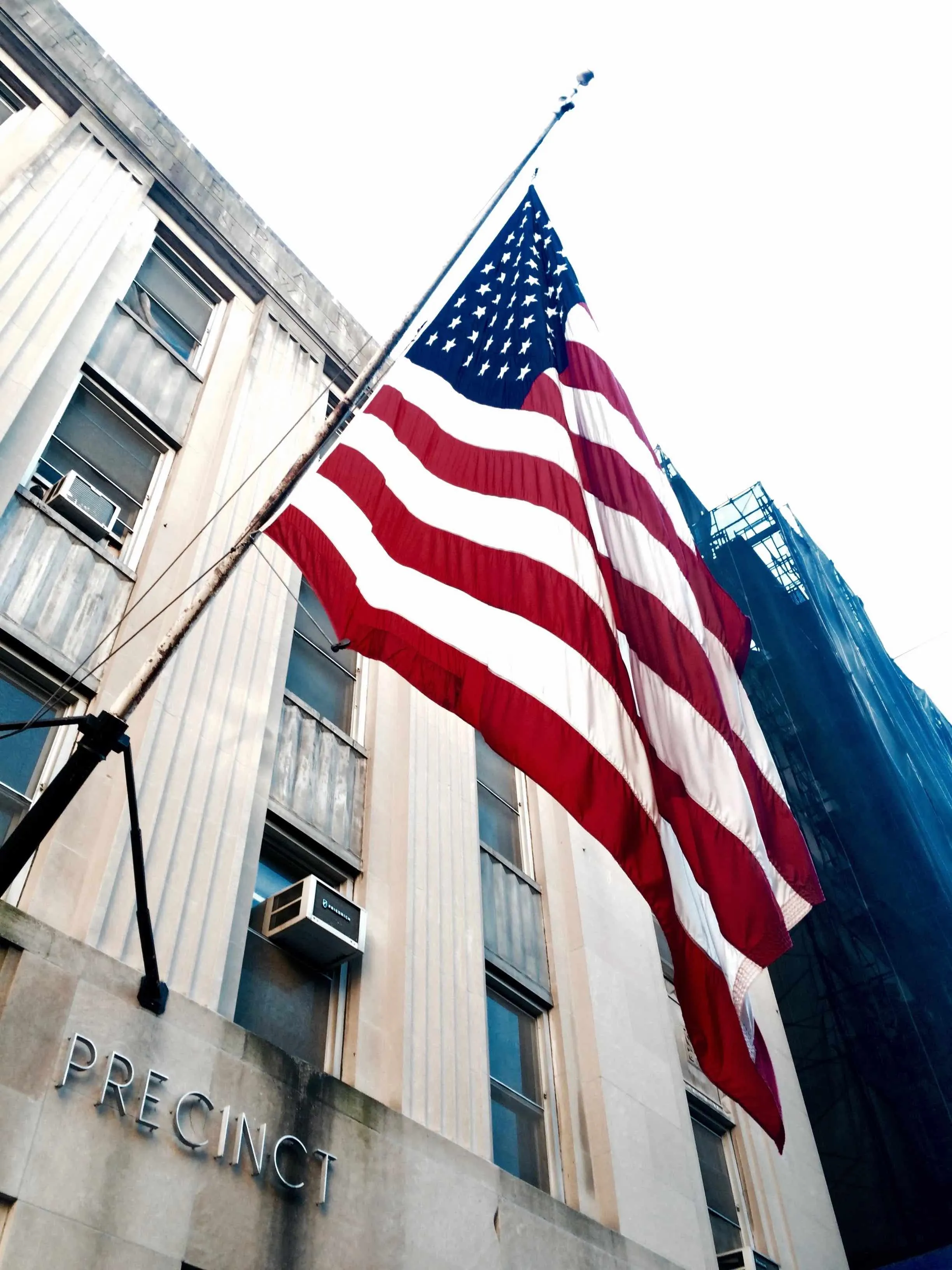 American flag over building