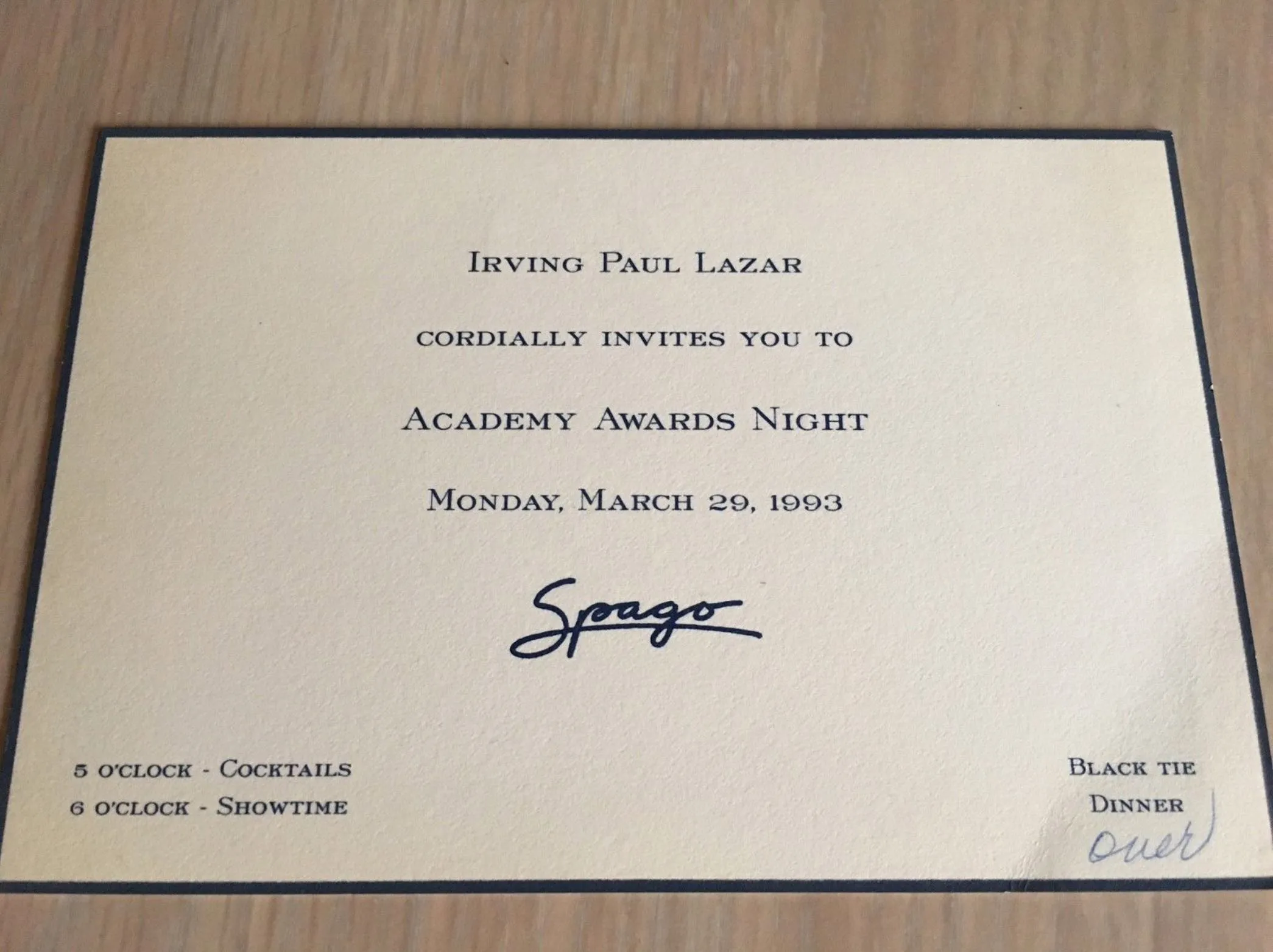 Academy awards invitation card