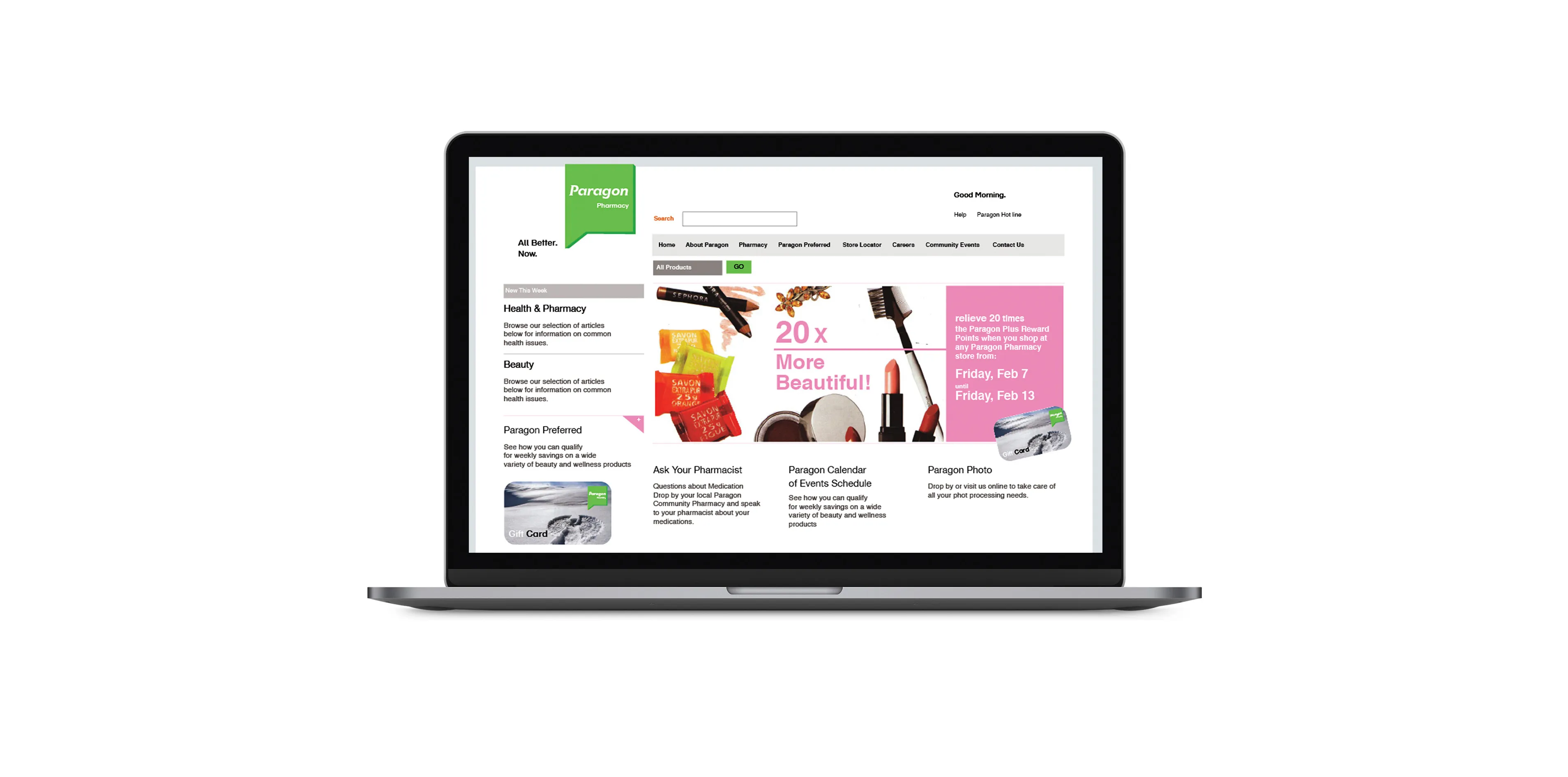 Paragon Pharmacy MacBook website mockup UI UX design by Edmond Huot