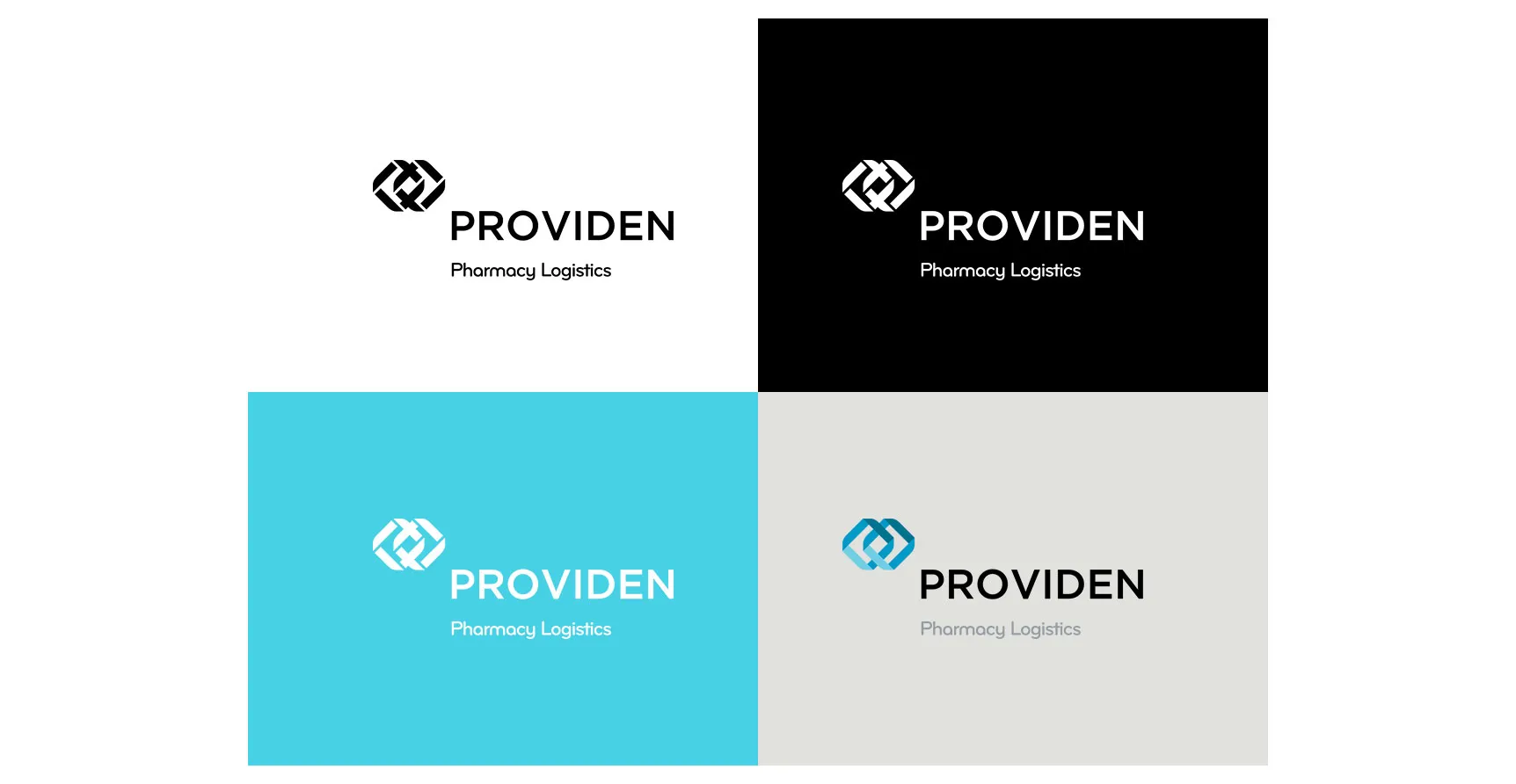 Providen Pharmacy Logistics Various Logos in brand colors, Blue, grey, black and white by Edmond Huot