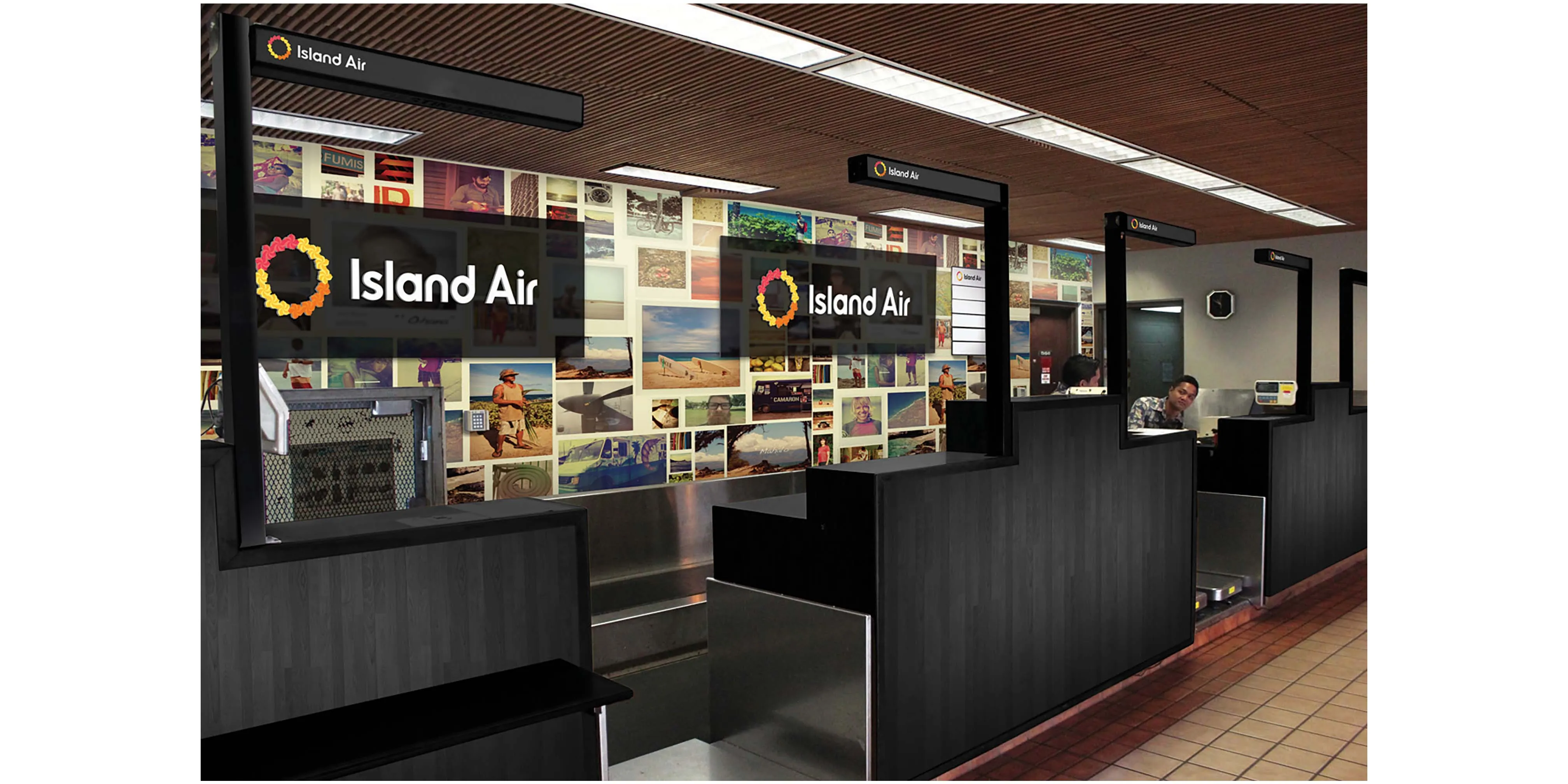 Island Air airline check in render design by Edmond Huot