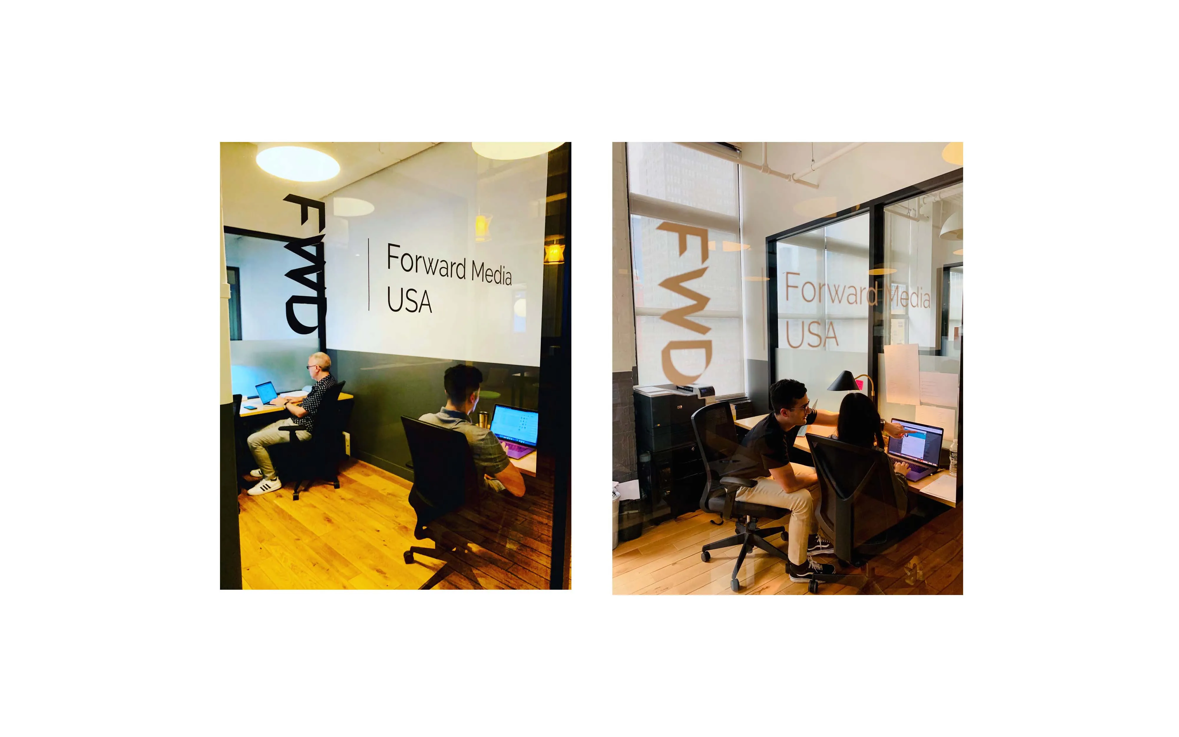 Forwad Media logo on glass door