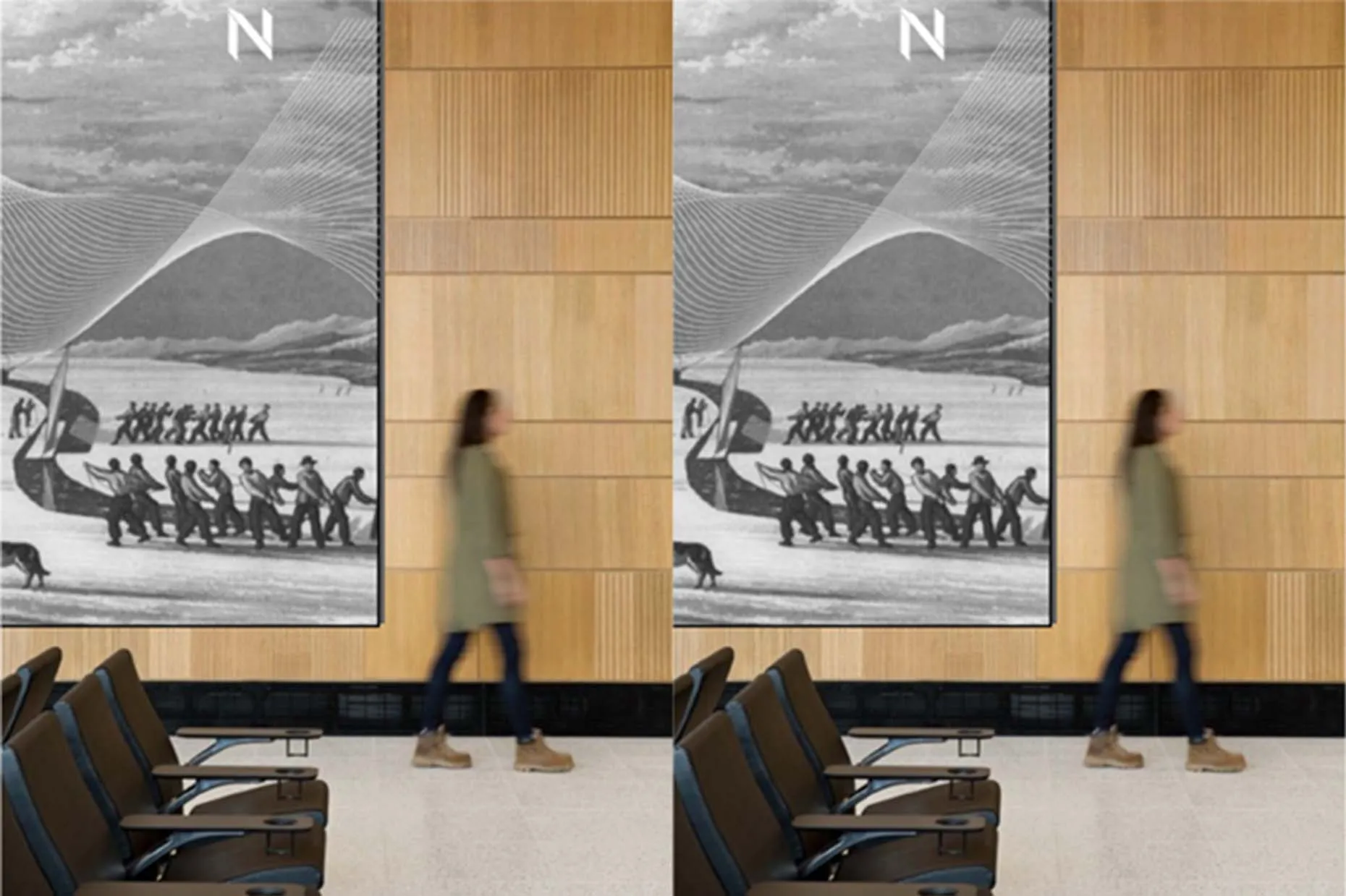 Northern Pacific Airways airline navigators interior wall advertisement signage design by Edmond Huot