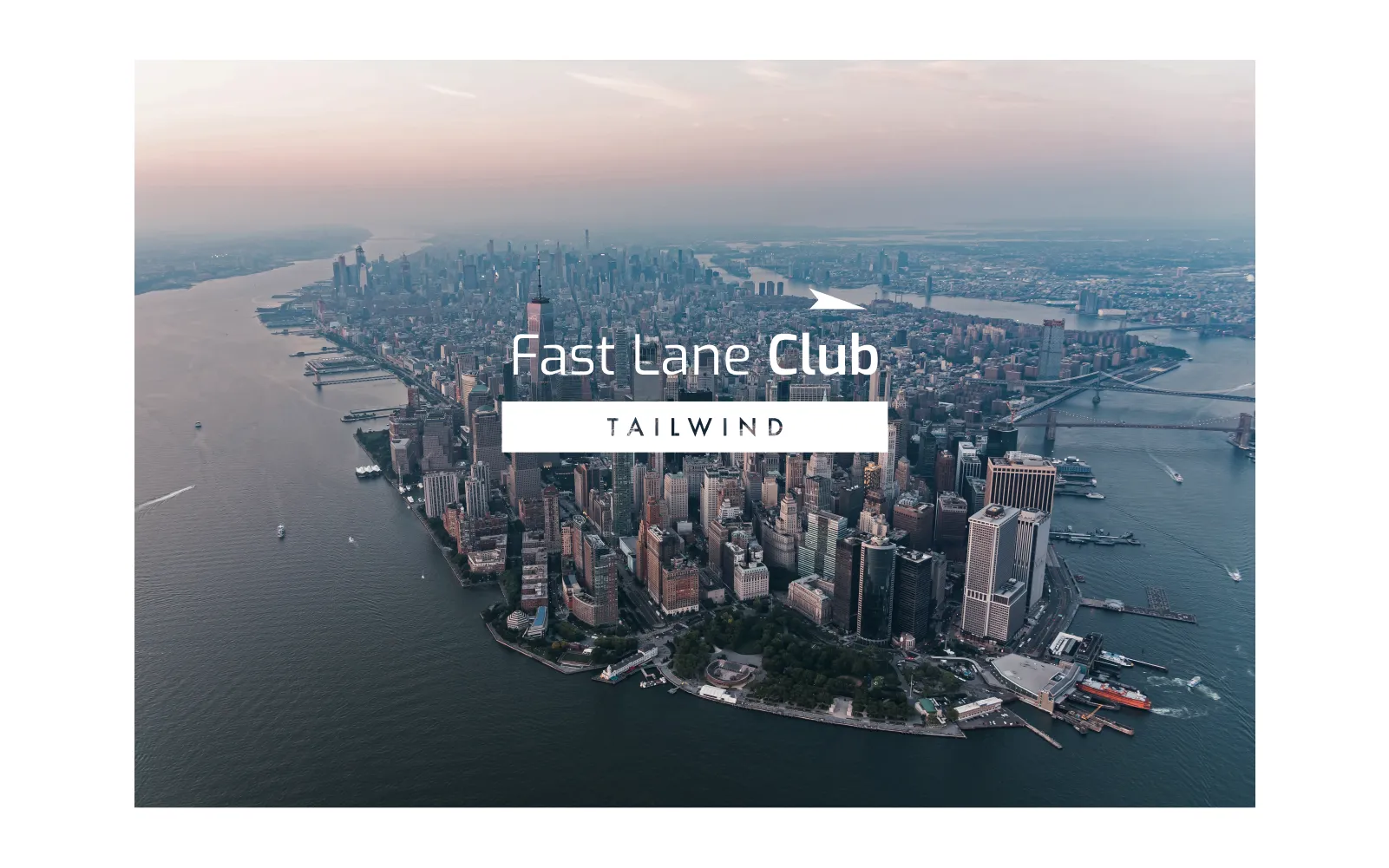 Fly the fast lane logo on New York City skyline Design by Edmond Huot