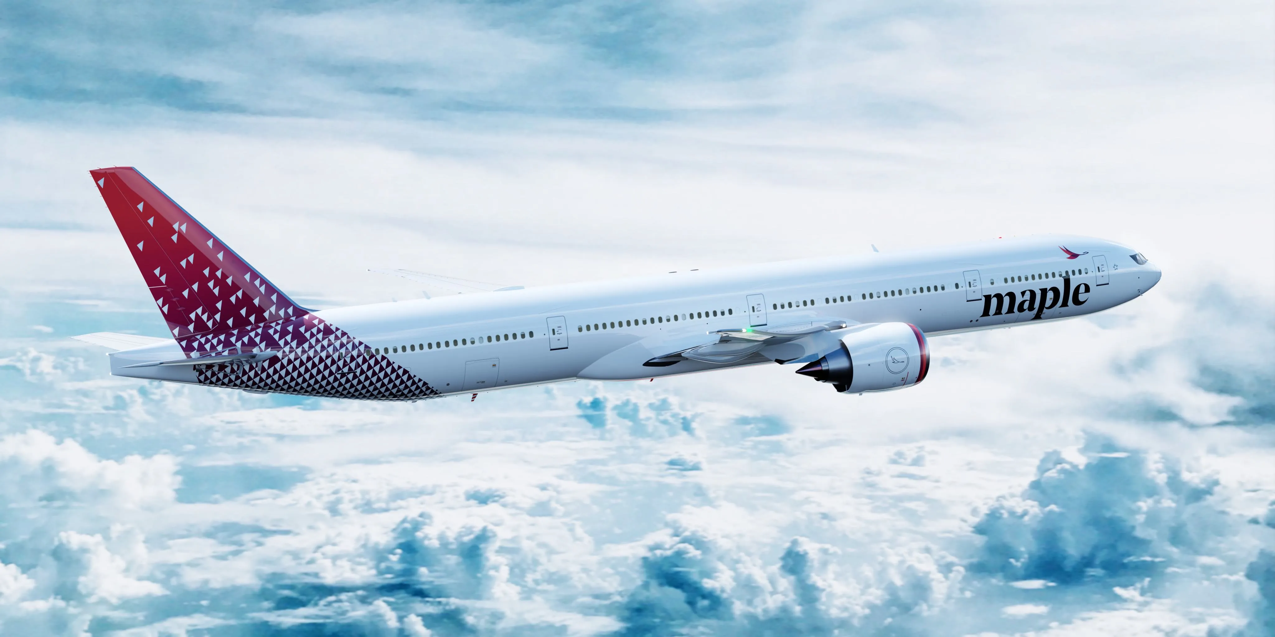 Maple Render of the Boeing 777-300ER aircraft flying over the clouds Edmond Huot