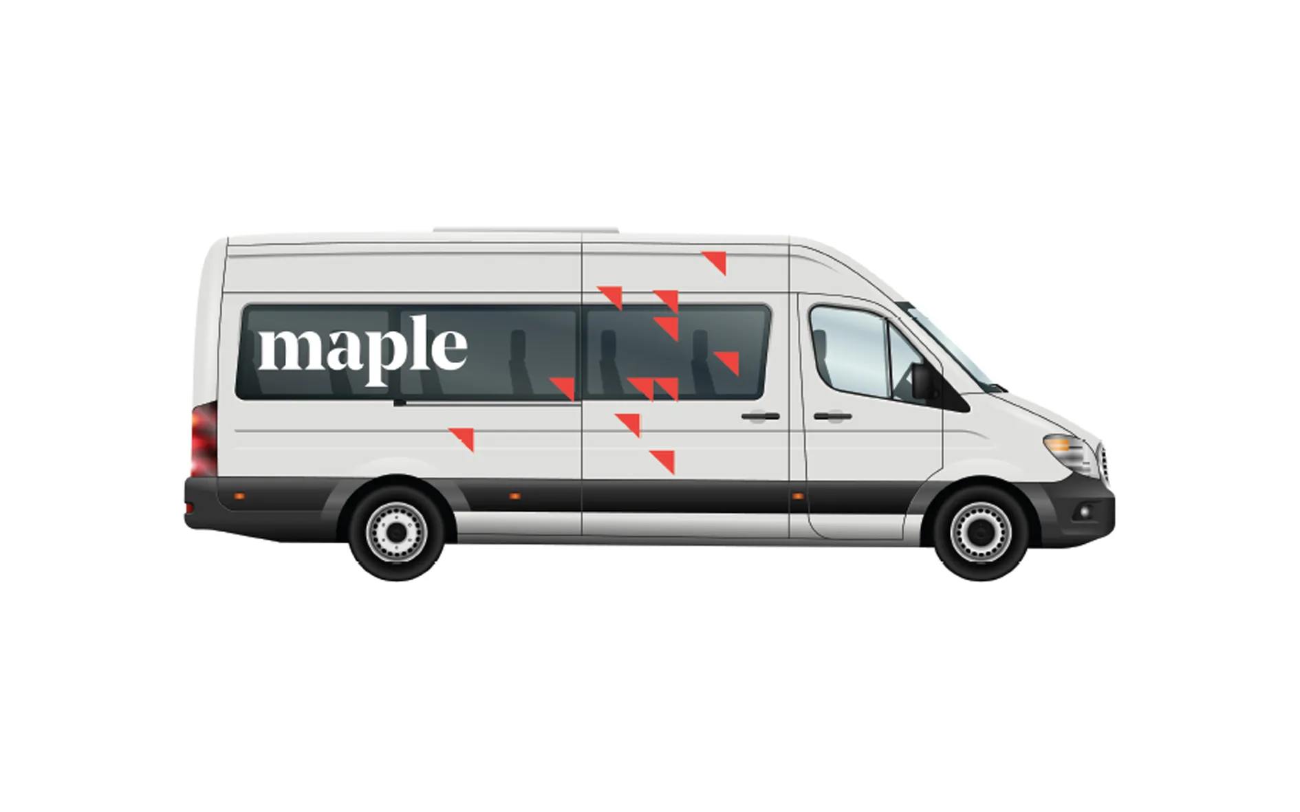 Maple white Vehicle van transport with red logo and icon design by Edmond Huot