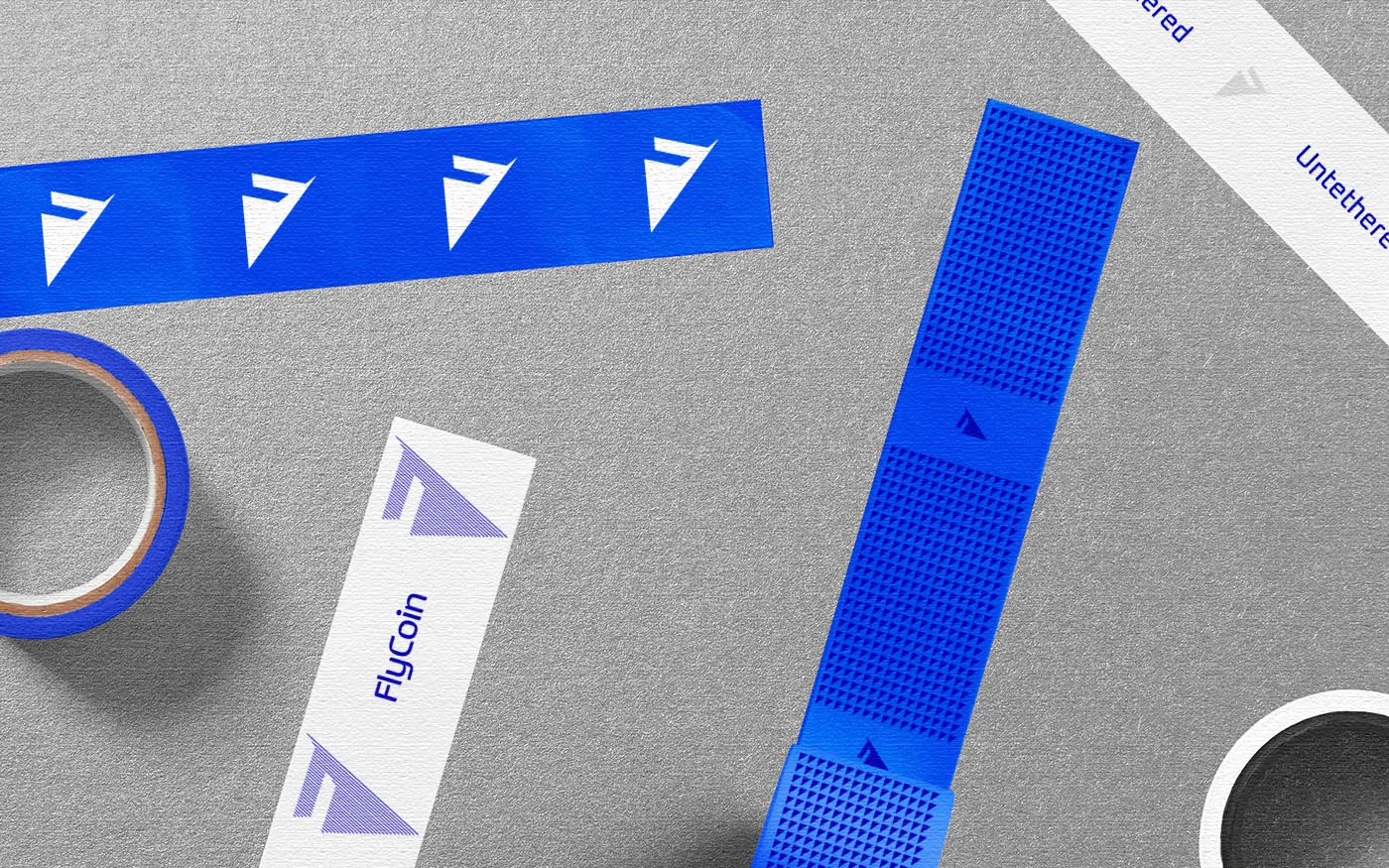 FlyCoin Blue and white DuckTape MockUps design by Edmond Huot