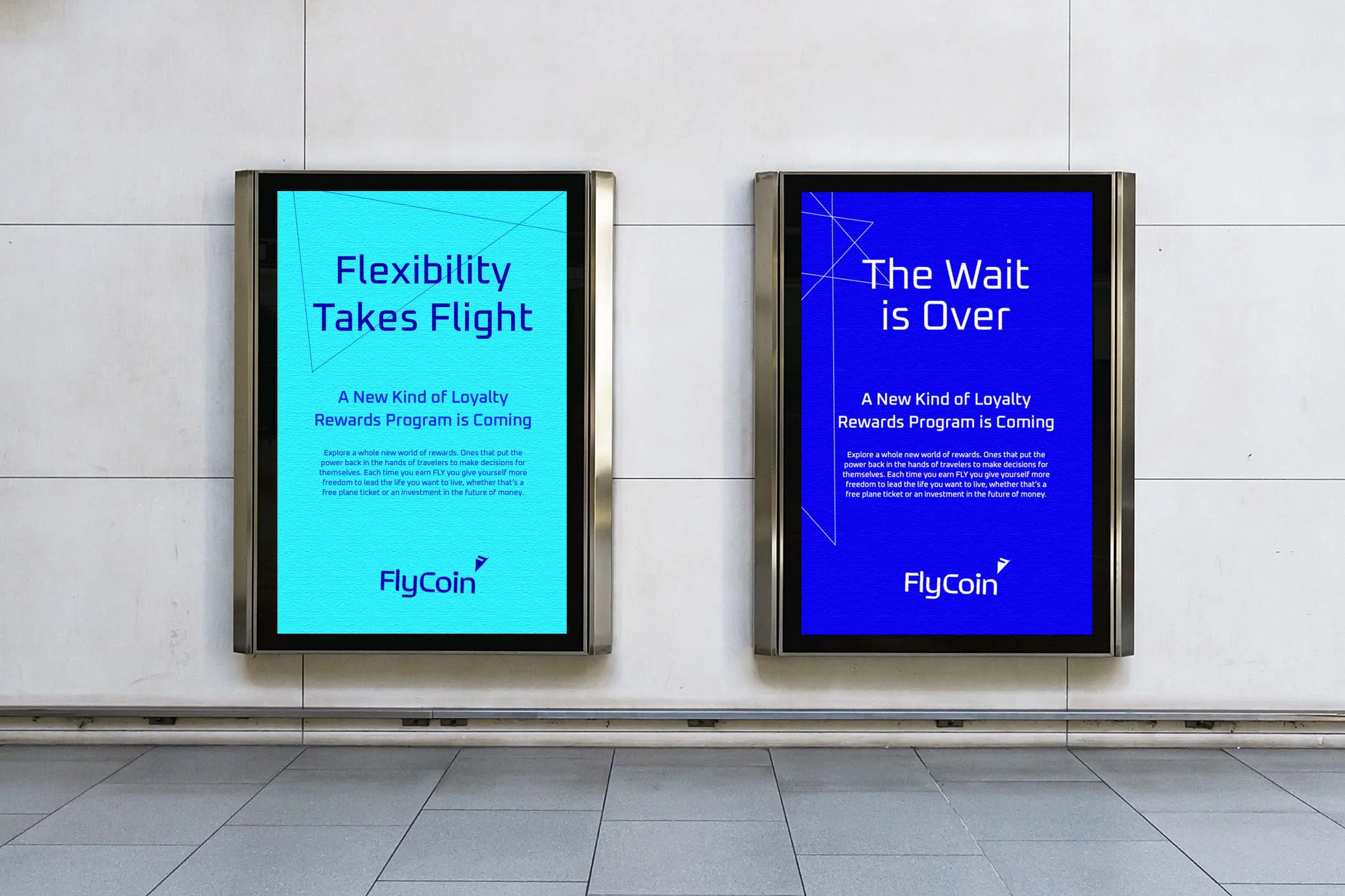 FlyCoin Blue Double street targeted Advertisements MockUp design by Edmond Huot