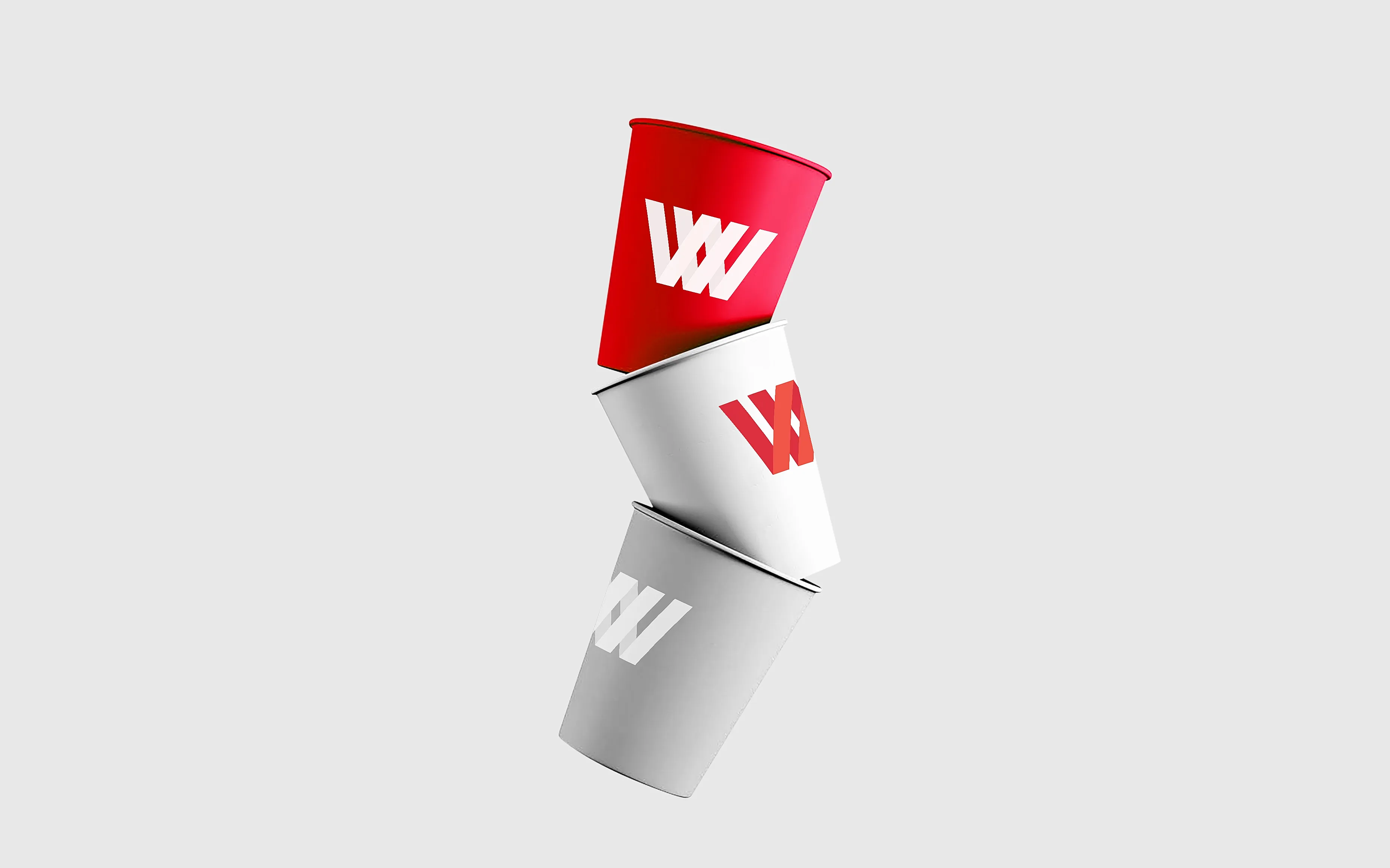 red, grey and white stacked cups with Wynward Insurance Group logo by Edmond Huot