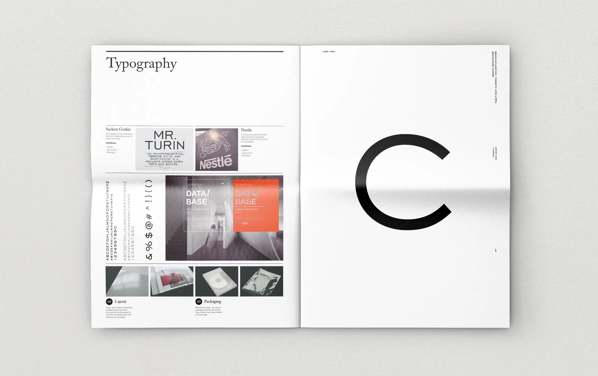 Concept Broadsheet Typography spread with large C designed by Edmond Huot and Alfredo Maldonado