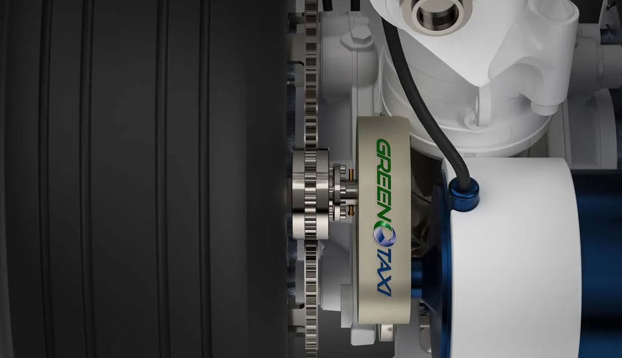 The APU will provide electrical power to drive the taxi motor through gearing assemblies on the inside of one main landing gear wheel. [Courtesy: Green Taxi Solutions]