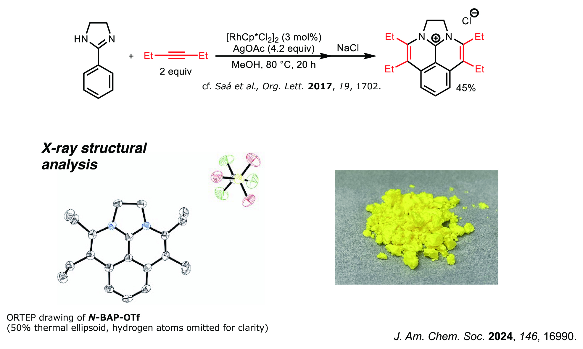「<i>N</i>-BAP」の合成。エステルの還元を目指して、新しい光触媒として「N-BAP」という化合物を開発した。単純な構造であり、既成の市販品から一段階で合成できるが、今まで合成例がなかった新しい化合物である。