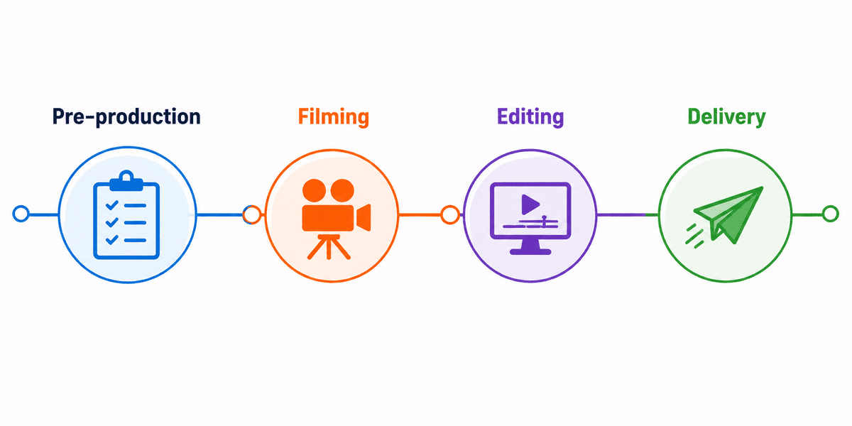 Timeline showing the stages of the business video production process