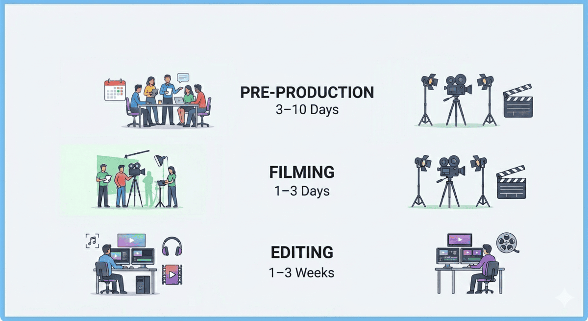 Typical business video production timeline from planning to delivery