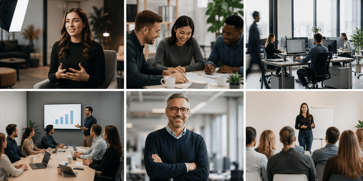 Employee interviews, teamwork and workplace footage featured in a company culture video