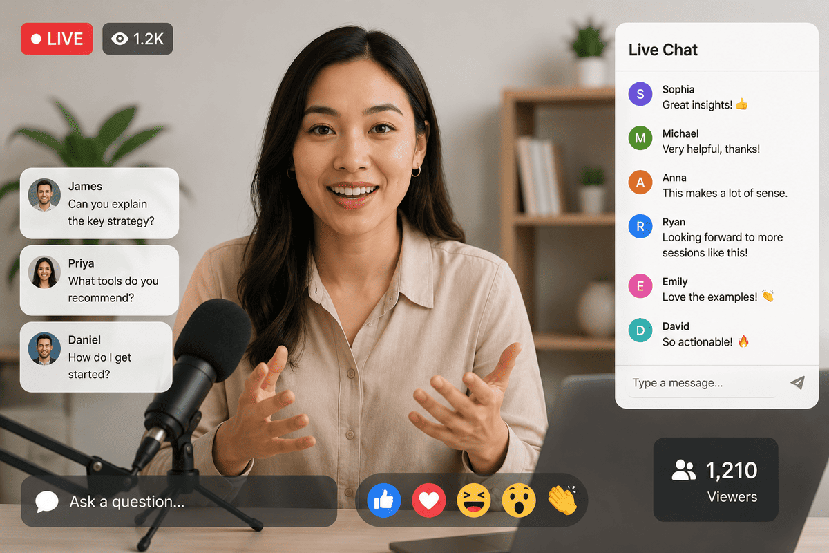 Audience participating in a business livestream through comments and questions
