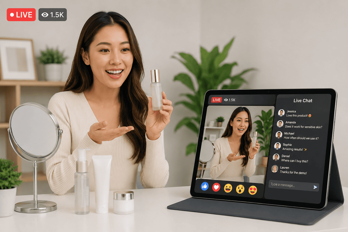 Live product demonstration during a professional business livestream
