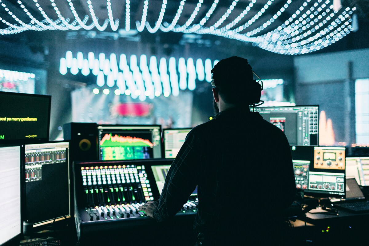 Professional livestream production team managing a business broadcast