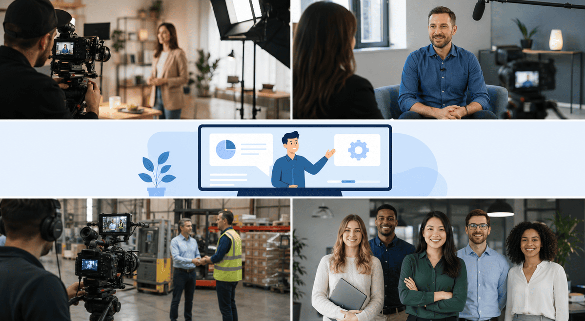 Different types of B2B marketing videos including brand, testimonial and explainer videos
