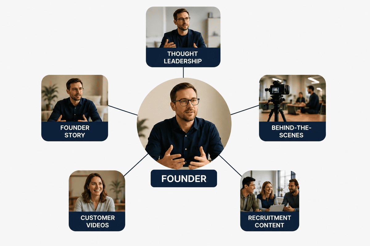 Founder-led video marketing strategy showing different types of business video content