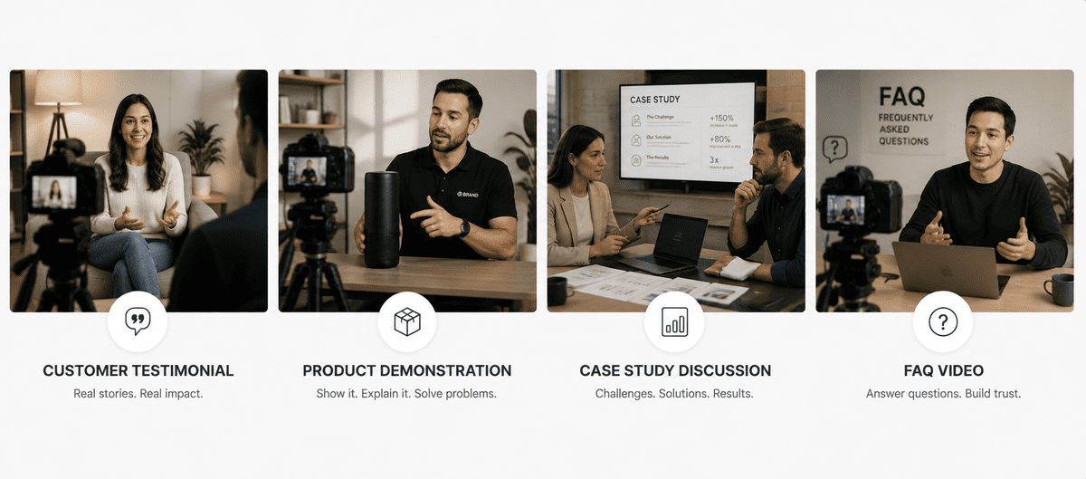 Customer testimonial, case study and product demonstration videos for lead generation