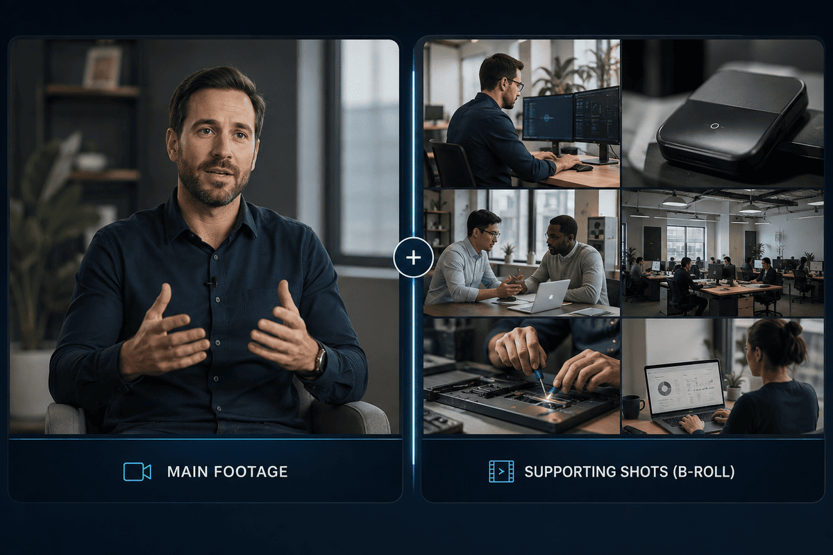 A-roll interview footage and B-roll supporting footage in corporate video production