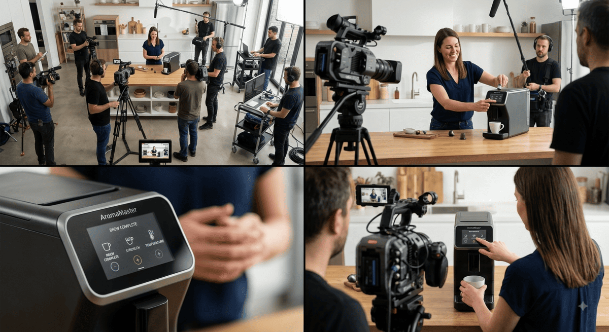 Multiple camera angles used to film a product demonstration video