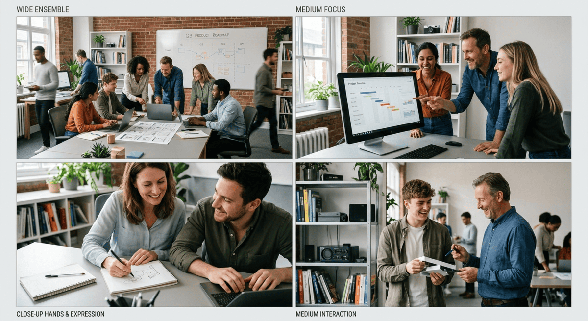 Recruitment video using camera angles to show workplace culture and collaboration