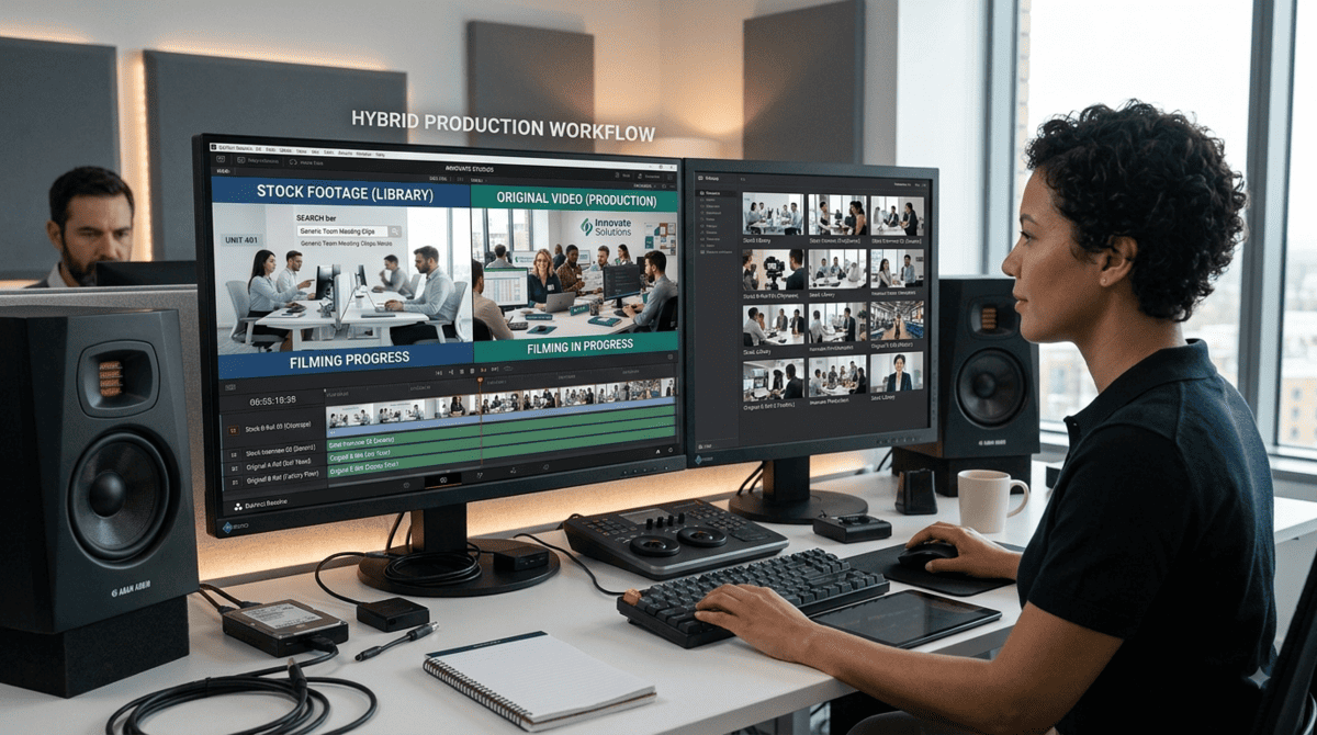Combining stock footage and original video in a hybrid production approach