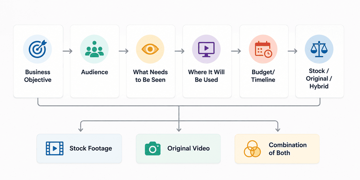 Framework for choosing stock footage original video or a combination for a brand