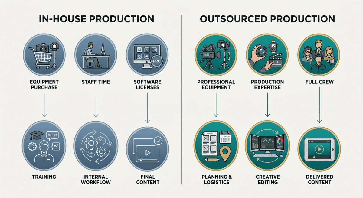 Comparison of in-house and outsourced video production costs and resources