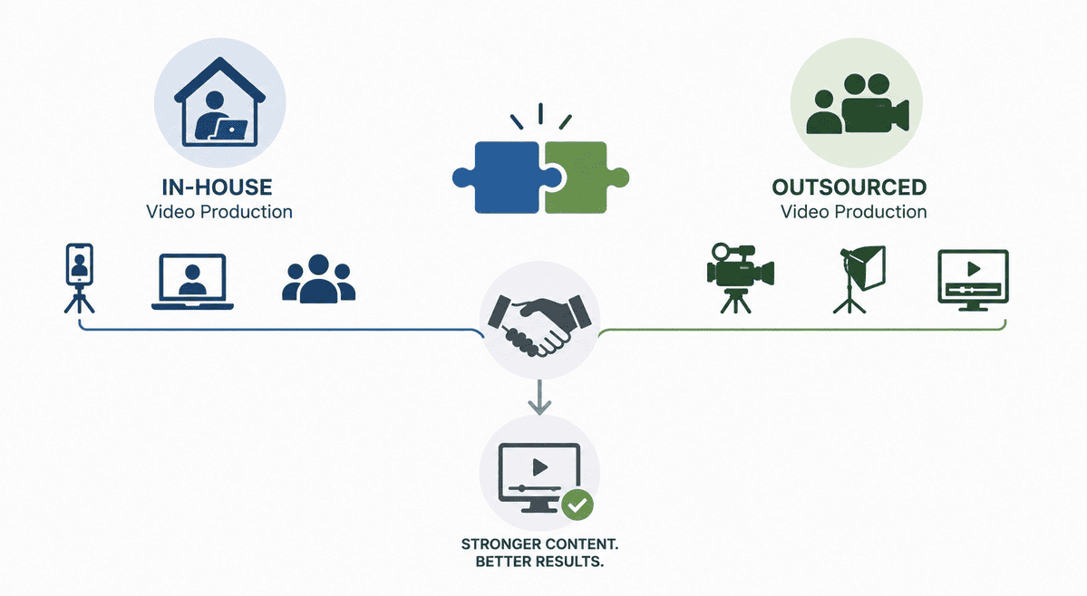 Hybrid video production strategy combining in-house and outsourced content