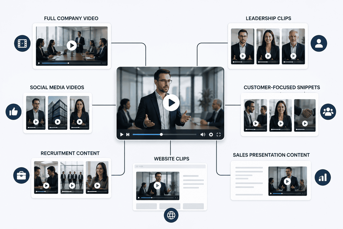 Repurposing existing business video footage into multiple marketing assets