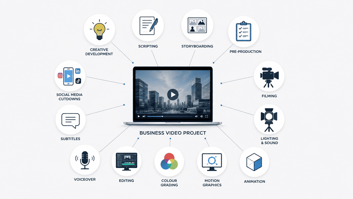 Video production package including pre-production filming editing and post-production