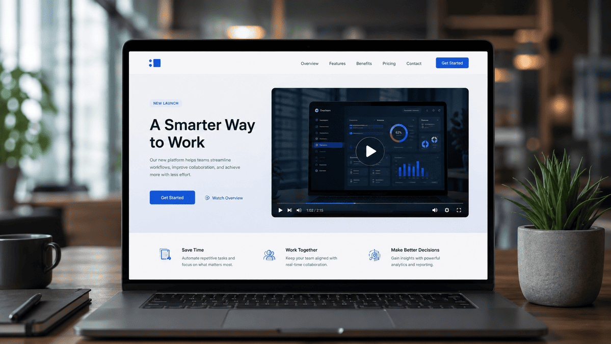 Launch video embedded on a product or service landing page
