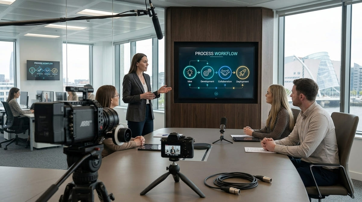 Business process explained through video and visual graphics