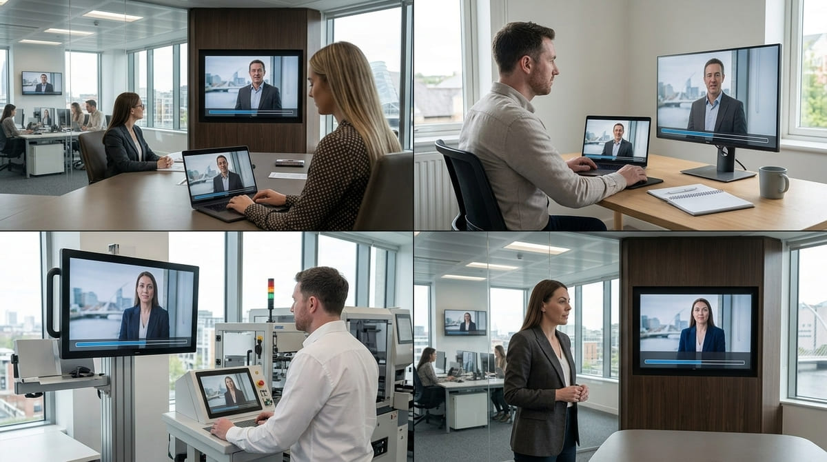 Employees in different locations receiving the same internal video message