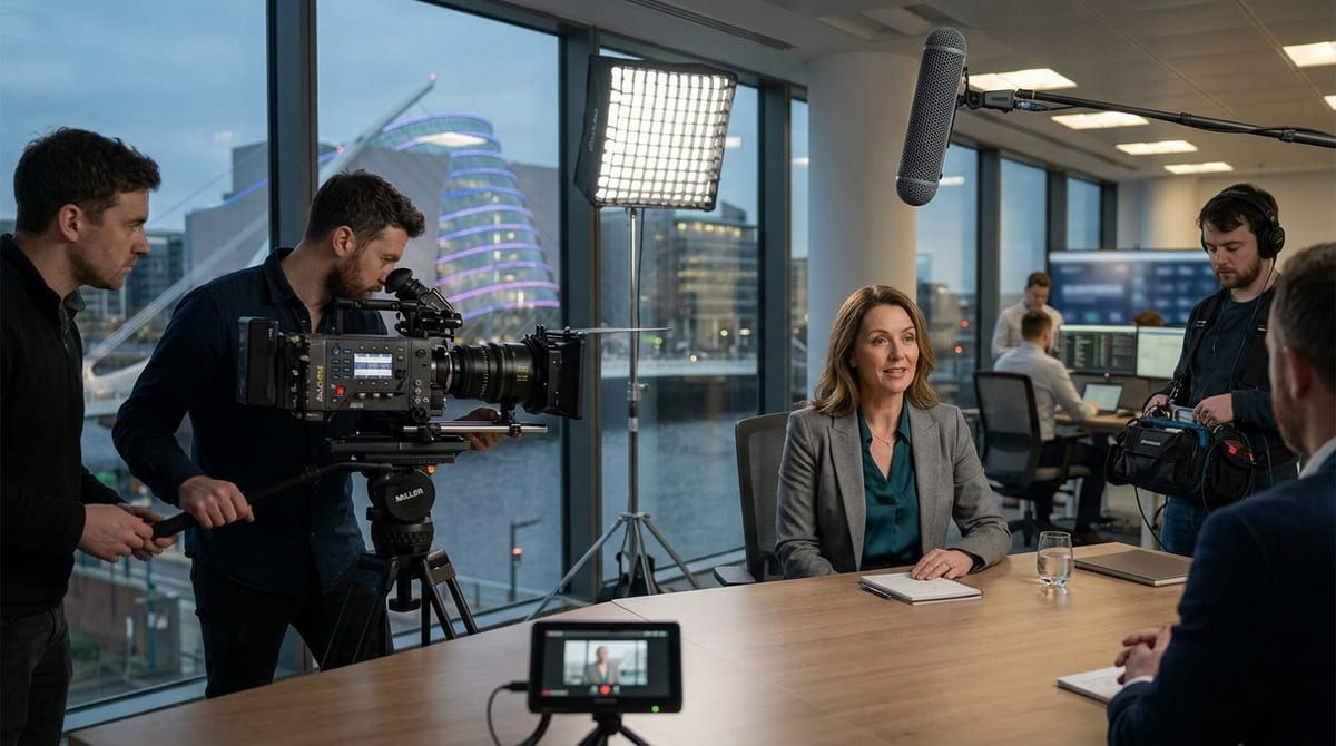 Customer testimonial being filmed for B2B sales enablement