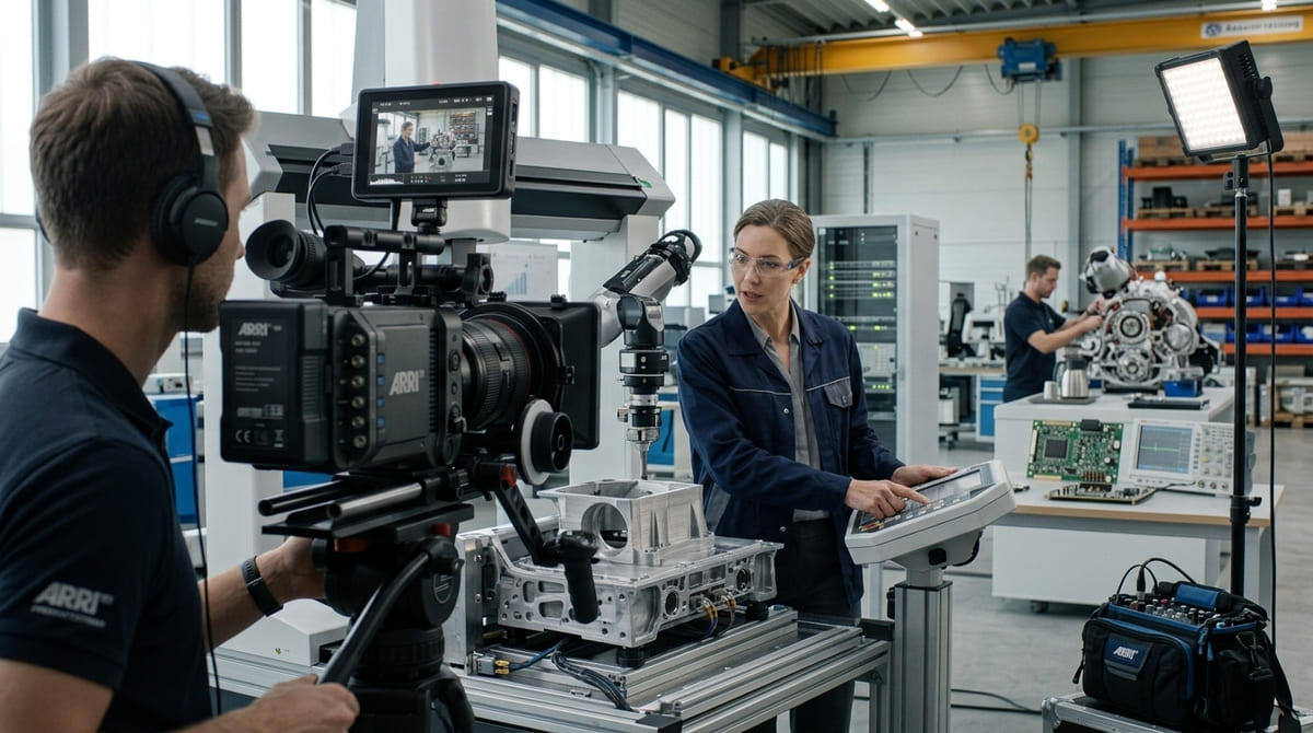Professional video filming a real product demonstration in a workplace